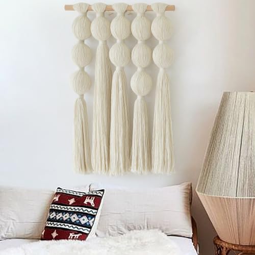 Jakalin Macrame Wall Hanging Boho Tassel White Fiber Wall Art 19.6"x15.7" - color: Ivory