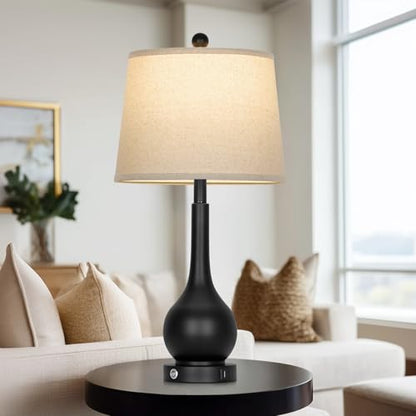 26" Black Table Lamps Set of 2 for Living Room, Touch Control Bedside Lamp for Bedroom, 3-Way Dimmable Nightstand Lamp with USB A+C Port (2 LED Bulbs Included) - color: Black - 26"H