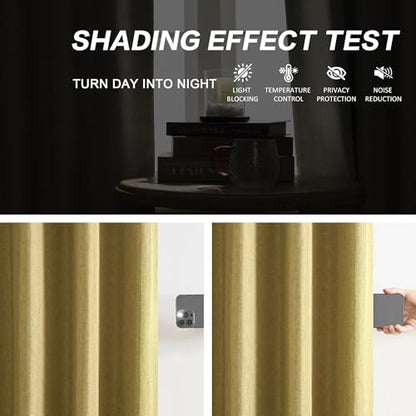 DUALIFE Mustard Yellow Pinch Pleated Blackout Curtains 63 Inches Long, Back Tab with Hooks, Linen Full Black Out Thermal Insulated Track Curtain for Bedroom Living Room,40 W x 63 L, 2 Panels - color: Mustard Yellow, size: 40"W x 63"L (Pack of 2)