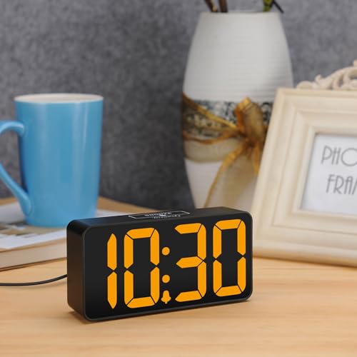 DreamSky Small Digital Alarm Clock for Bedroom with Large Big Numbers - color: Black Case Amber Digits