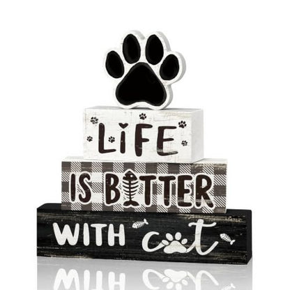 Smile Rustic Pet Stackable Wooden Blocks Tiered Tray Decor - style: Pet Cat