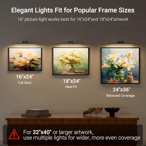 16" Picture Lights for Wall - 10000mAh Rechargeable Art Light - color: Black, size: 16inch