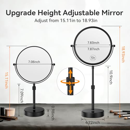 Nicesail Adjustable Tabletop Makeup Mirror Magnified Vanity Matte Black 10X - color: Matte Black-10x