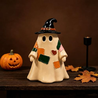 Light up Halloween Resin Figurines Patchwork Ghost Witch Hat 1Pcs - color: Halloween Styl 31