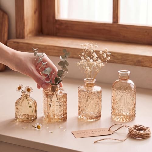 Clear Amber Gold Glass Bud Vase Set of 22 Pcs,Small Bud Vases in Bulk,Glass Crystal Flower Vases Table Centerpieces for Party Event Wedding Decor Baby Shower Decorations (Amber Gold, 22 Pcs) - color: Amber Gold, size: 22 Pcs