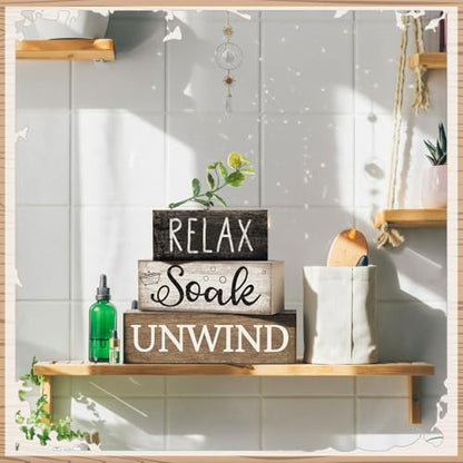 Moucuny 4 Pcs Bathroom Shelf Decor Sign Farmhouse Wooden Bathroom Decor - style: Bathroom Leaves