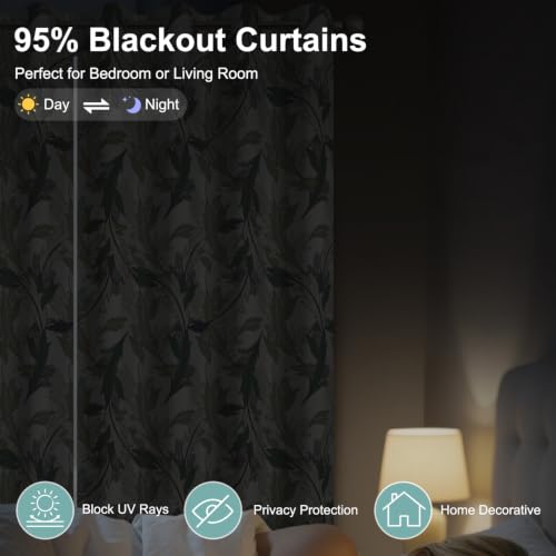 Modern Botanical Leaf Blackout Curtains 2 Panel Set, 52x84 Inch - color: Botanical-d