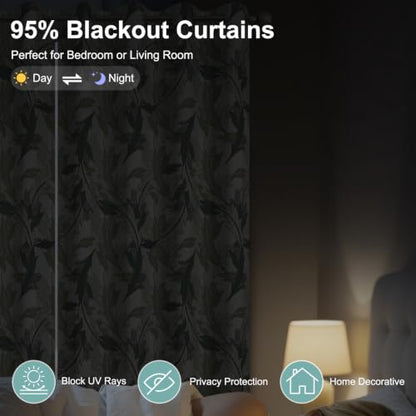 Modern Botanical Leaf Blackout Curtains 2 Panel Set, 52x84 Inch - color: Botanical-d