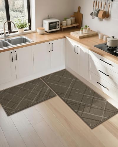 COSY HOMEER Kitchen Rugs,2 PCS Kitchen Mats Non Slip Washable,Brown - color: Brown, size: 24"x36" + 24"x60"