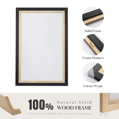 Framed Black and White Abstract Wall Art Set, 3 Piece Modern Canvas Prints - color: Block, size: 16" W x 24" H x 3Pcs