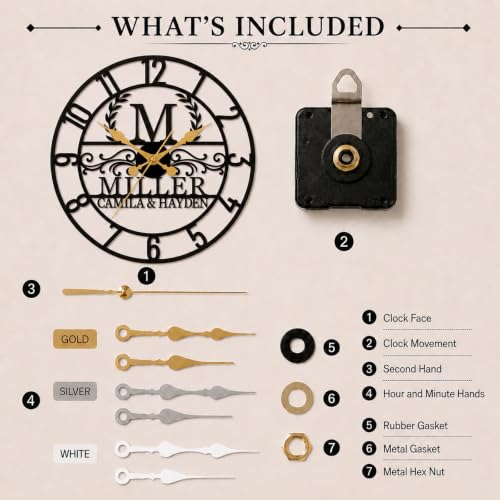 Personalized Family Name Metal Wall Clock Custom Monogram Silent Wall Clock - color: Design8