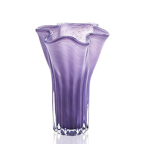 8'' Blown Glass Flower Vase, Decorative Modern Vase Centerpieces (Purple) - color: Purple Wave