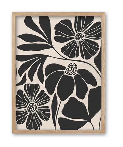 iHery 12x16in Natural OAK Wood Framed Abstract Flower Wall Art - color: OAK Framed Black Abstract, size: 16"L x 12"W