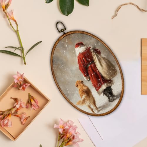 BCUANGD Santa Claus Golden Retriever Oval Wall Art Decor 8.6"x11.4" - color: Christmas-27