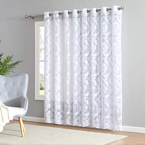 LinenZone 102 x 84 Lace White Patio Door Curtains. (Fiona, 102 x 84 White) - color: White, size: 102"W x 84"L (Pack of 1)