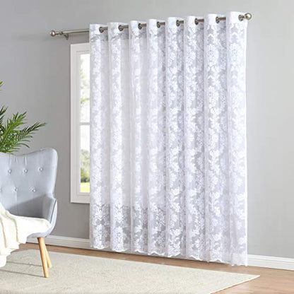 LinenZone 102 x 84 Lace White Patio Door Curtains. (Fiona, 102 x 84 White) - color: White, size: 102"W x 84"L (Pack of 1)