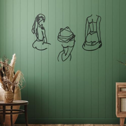 Lounsweer 3 Pcs Modern Minimalist Wall Decor Abstract Line Art Woman Body Wall Decor Modern Single Line Metal Wall Art for Bedroom Living Room Kitchen Bathroom