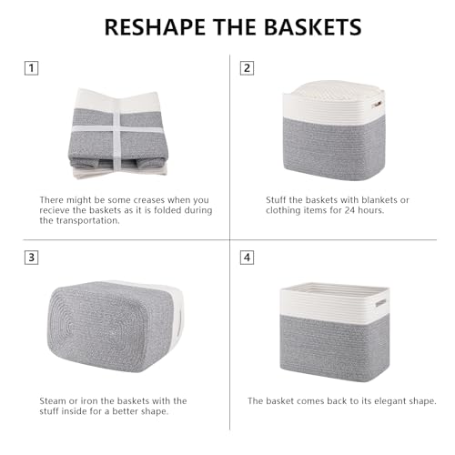 OIAHOMY 2 PACK Tall Storage baskets 30L Blanket Basket Living Room Grey - color: Grey, size: 15" x 9.8" x 11.8"