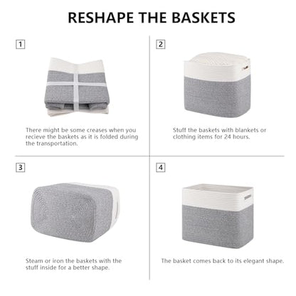 OIAHOMY 2 PACK Tall Storage baskets 30L Blanket Basket Living Room Grey - color: Grey, size: 15" x 9.8" x 11.8"