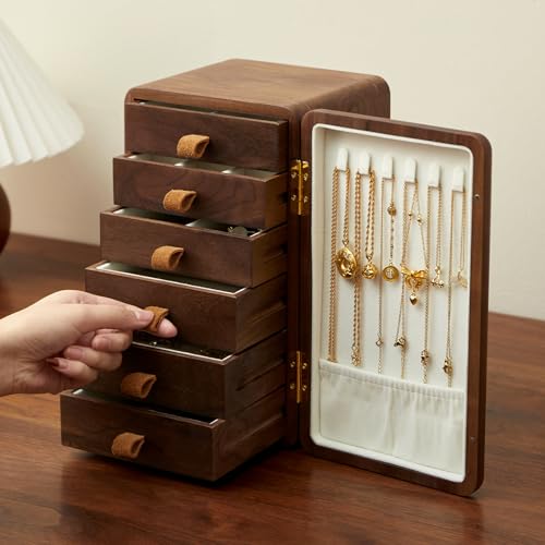 Black Walnut Solid Wood Cabinet Jewelry Box, Large - size: cat