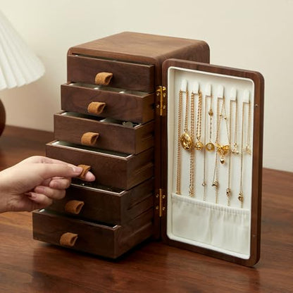 Black Walnut Solid Wood Cabinet Jewelry Box, Large - size: cat