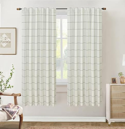 DriftAway 100% Blackout Plaid Linen Curtains 72 Inches Long 2 Panels Black - color: Black, size: 52"W x 72"L (Pack of 2)