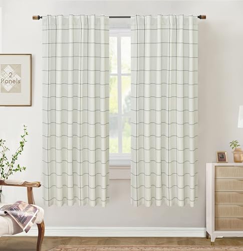 DriftAway 100% Blackout Plaid Linen Curtains 72 Inches Long 2 Panels Black - color: Black, size: 52"W x 72"L (Pack of 2)