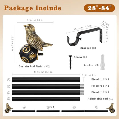Curtain Rods for Windows 48-84 Inch, Gold Curtain Rod with Bird Finials - size: 48-84