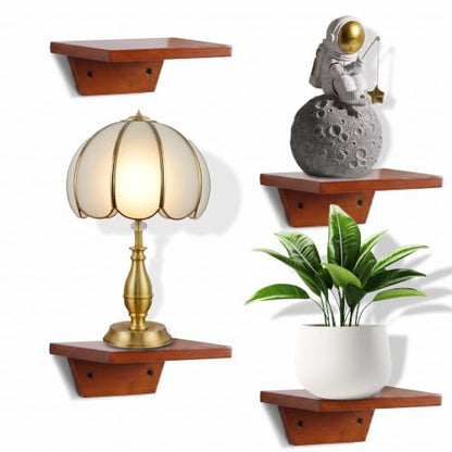 Small Wall Shelves,Speaker Shelf,Floating Shelf Trapezoid for Wifi Router - color: Light Walnut, size: Set of 4