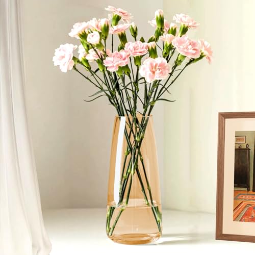 Flower Vase 8.7" Glass Vase for Flowers Home Decor Modern, Amber - color: Amber