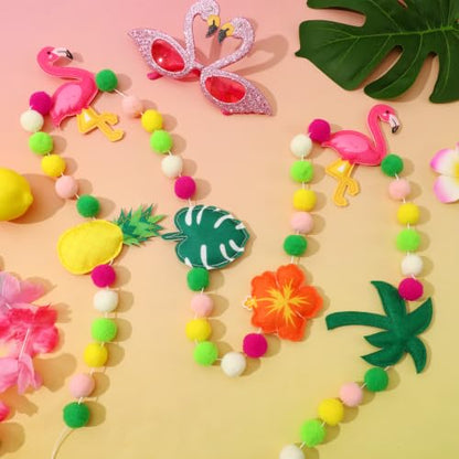 Jansun 8.2Ft 3D Summer Hawaiian Tropical Felt Garland Banner - color: Rose Pink Yellow Green Orange