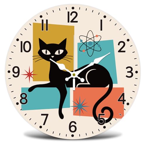 Cat Pattern Wall Clock Silent Non-Ticking 12" for Living Room Decor - color: Cat