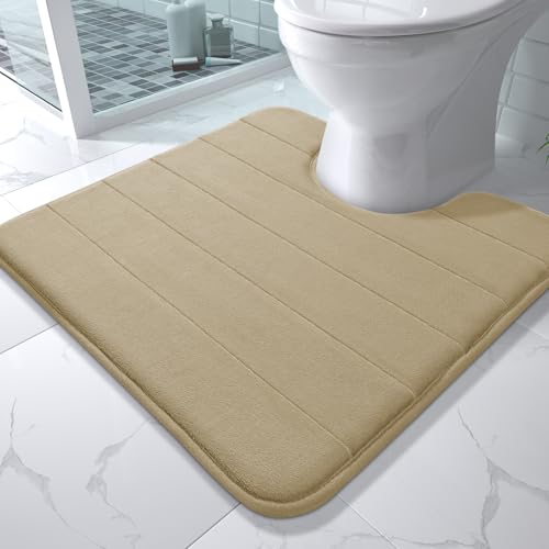 Yimobra Memory Foam Toilet Bath Mat U-Shaped, Soft and Comfortable, Super Water Absorbent, Non-Slip, Machine Wash and Easy to Dry for Bathroom Commode Contour Rug, 24 X 24 Inches, Light Tan - color: Light Tan, size: 24" X 24" Contour Rug