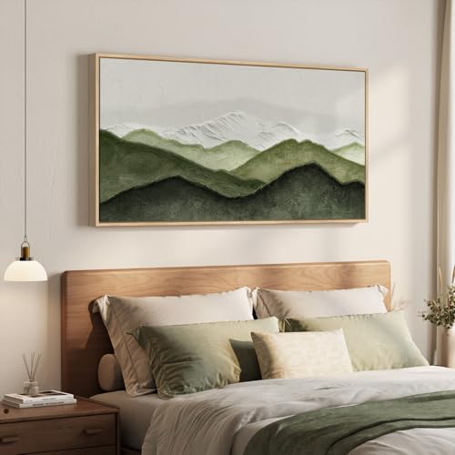 Extra Large Framed Sage Green Abstract Wall Art for Living Room, 60x30 Inch - color: Green White, size: 60"L x 30"W