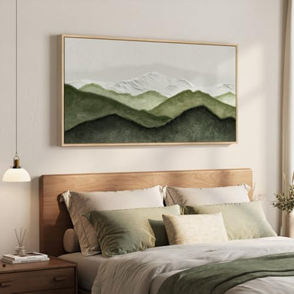 Extra Large Framed Sage Green Abstract Wall Art for Living Room, 60x30 Inch - color: Green White, size: 60"L x 30"W