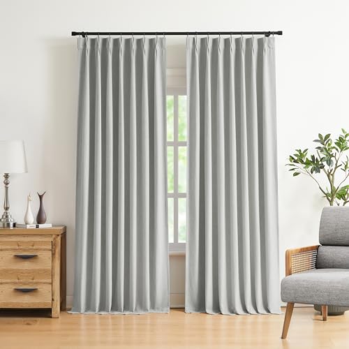 Vision Home Light Gray Pinch Pleated Full Blackout Curtains Linen Blended Room Darkening Curtain Panels 72 inch for Living Room Bedroom Thermal Insulated Pinch Pleat Drapes with Hooks 40" Wx72 Lx2 - color: Light Gray, size: 40"W x 72"L (Pack of 2)