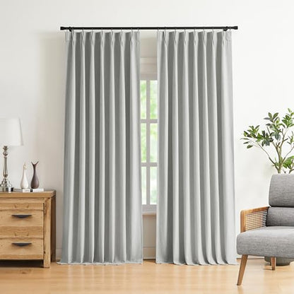 Vision Home Light Gray Pinch Pleated Full Blackout Curtains Linen Blended Room Darkening Curtain Panels 72 inch for Living Room Bedroom Thermal Insulated Pinch Pleat Drapes with Hooks 40" Wx72 Lx2 - color: Light Gray, size: 40"W x 72"L (Pack of 2)