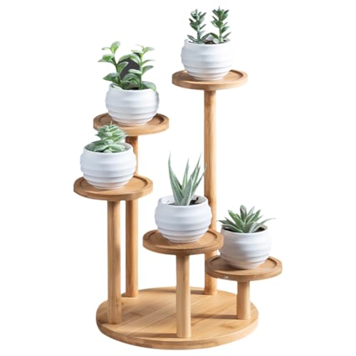 OLizee® 5 Tier Wood Plant Riser Stand Tabletop Tiered Plant Pot Holder Stand Bamboo Succulent Plant Stand Plant Pot Riser Stand Plant Display Holder for Desktop Decor