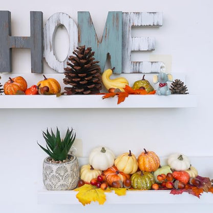 Winlyn 46 Pcs Assorted Small Artificial Pumpkins and Gourds with Acorns Pinecones Maple Leaves Fall Harvest Decor Set for Autumn Party Table Centerpiece Thanksgiving Halloween Wreaths Vase Bowl Filler