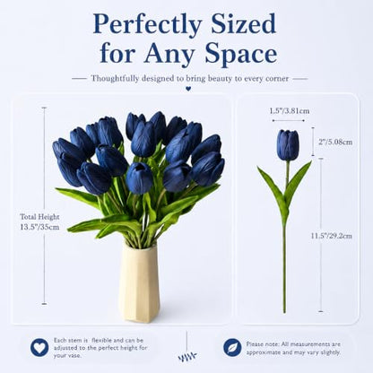 Mandy's 20 Stems Navy Blue Artificial Tulip Flowers for Home Centerpieces - color: Navy Blue