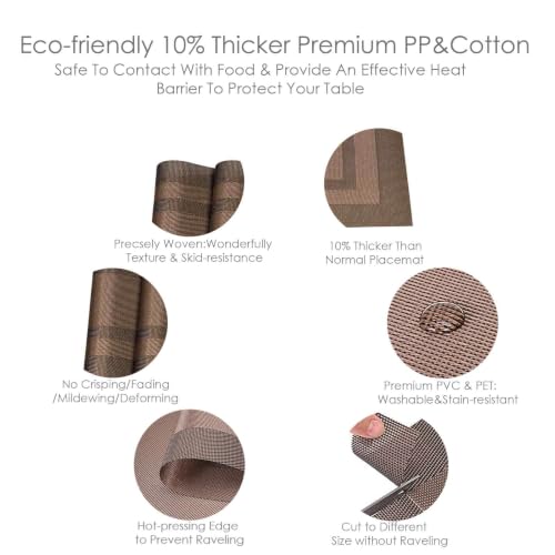 GIVERARE Placemats Set of 4, Heat-Resistant Woven Vinyl Placemat, Non-Slip Washable PVC Table Mat, Easy to Clean Premium Plastic Mats for Dining, Kitchen Table (Dark Brown) - color: Dark Brown