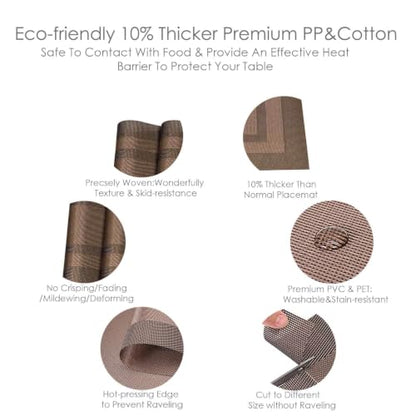 GIVERARE Placemats Set of 4, Heat-Resistant Woven Vinyl Placemat, Non-Slip Washable PVC Table Mat, Easy to Clean Premium Plastic Mats for Dining, Kitchen Table (Dark Brown) - color: Dark Brown