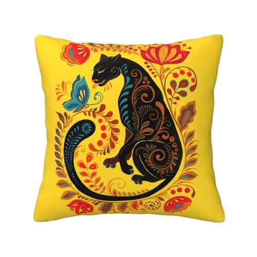 Yellow Panther Butterfly Folk Art Pillow Throw Pillow Velvet 18In - color: Color-33, size: 18" x 18" (Pack of 1)