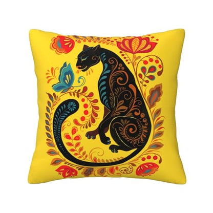 Yellow Panther Butterfly Folk Art Pillow Throw Pillow Velvet 18In - color: Color-33, size: 18" x 18" (Pack of 1)