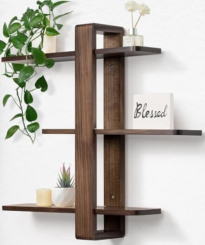 SUMGAR Floating Shelves for Wall Walnut Shelf Unit Mid Century Modern Decor - color: Walnut, size: 3 Tier 19.6in