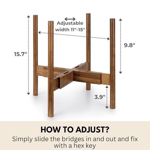 Fox & Fern Large Adjustable Plant Stand Indoor, Bamboo Stand, 11 - 15 Inch - color: Polished Bamboo, size: 11 - 15 Inch