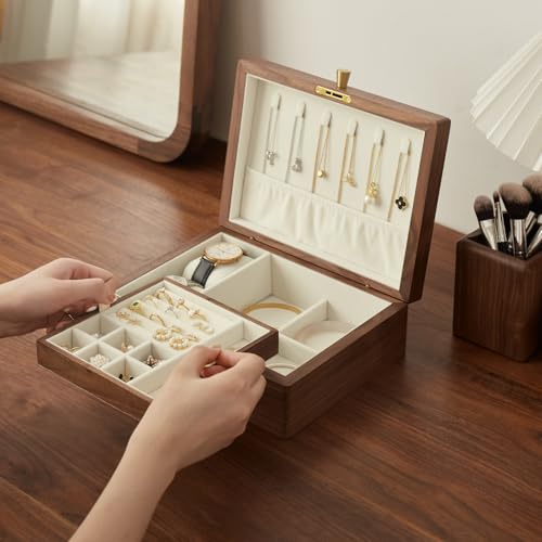 Solid Black Walnut Wood Jewelry Box, With Lock - style: With lock