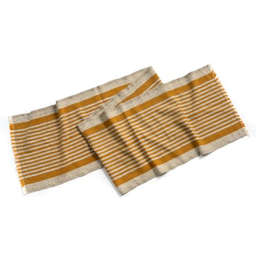 Natural Coarse 100% Linen Table Runner 18 x 95 Inches - Rustic Farmhouse Flax Table Runner for Everyday Use, Holidays & Special Occasions (Mustard Yellow, 18 x 95 inch) - color: Mustard Yellow
