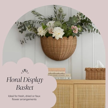 BEBE BASK Scalloped Wicker Wall Basket - The Original - 16 x 10 x 7 In - color: Mocca