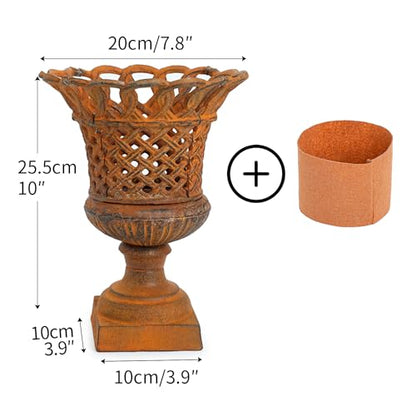 Sungmor Cast Iron Rust Urn Planter - 10 Inches Hollow Trophy-Shaped Design - color: Rust Color - Urn